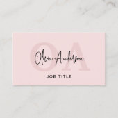 Monogram Blush Pink QR Code Modern Minimalist Visitekaartje (Voorkant)