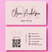 Monogram Blush Pink QR Code Modern Minimalist Visitekaartje