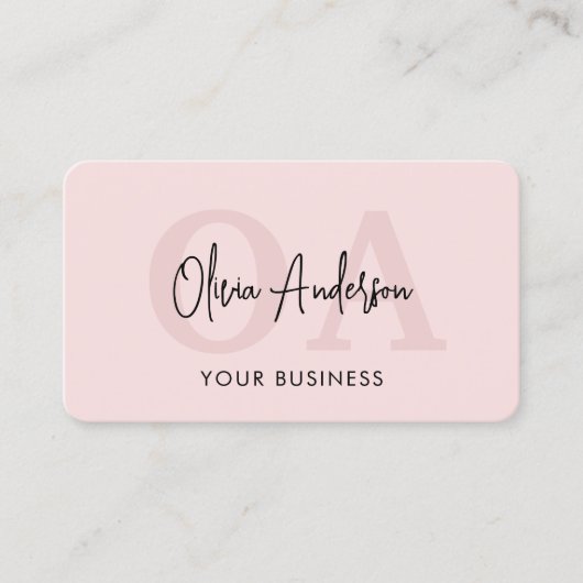 Monogram Blush Pink QR Code Modern Minimalist Visitekaartje (Voorkant)