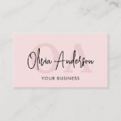 Monogram Blush Pink QR Code Modern Minimalist Visitekaartje (Voorkant)