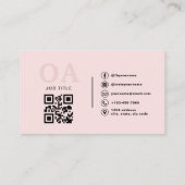 Monogram Blush Pink QR Code Modern Minimalist Visitekaartje (Achterkant)
