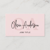 Monogram Blush Pink QR Code Modern Minimalist Visitekaartje (Voorkant)