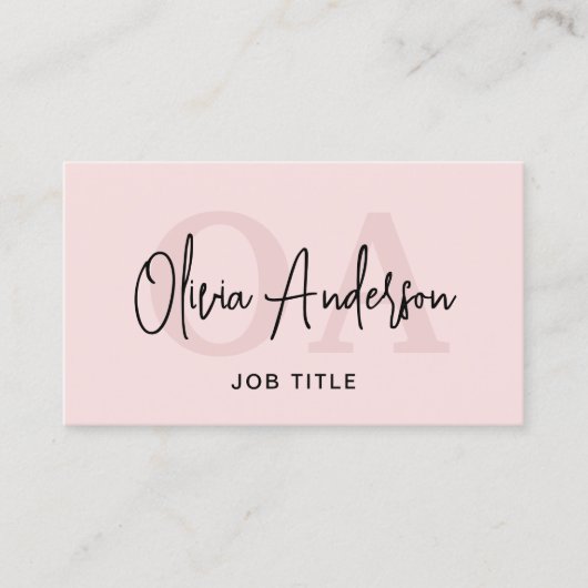 Monogram Blush Pink QR Code Modern Minimalist Visitekaartje (Voorkant)