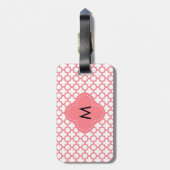 Monogram Blush Pink Quatrefoil Patroon Bagagelabel (Achterkant verticaal)