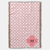 Monogram Blush Pink Quatrefoil Patroon Deken (Voorkant Verticaal)