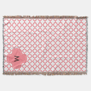 Monogram Blush Pink Quatrefoil Patroon Deken