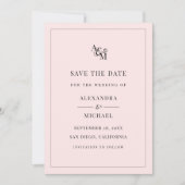 Monogram Blush Pink Simple Elegant Modern Wedding Save The Date (Voorkant)