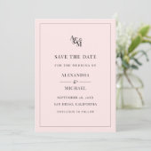 Monogram Blush Pink Simple Elegant Modern Wedding Save The Date (Staand voorkant)
