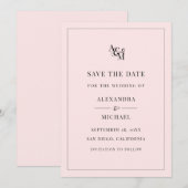 Monogram Blush Pink Simple Elegant Modern Wedding Save The Date (Voorkant / Achterkant)