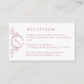 Monogram Blush Pink Waterverf Weddenschappen Recep Informatiekaartje (Voorkant)