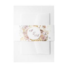 Monogram Blush Pioen & Goud Bourgogne Bloemen Uitnodigingen Wikkel