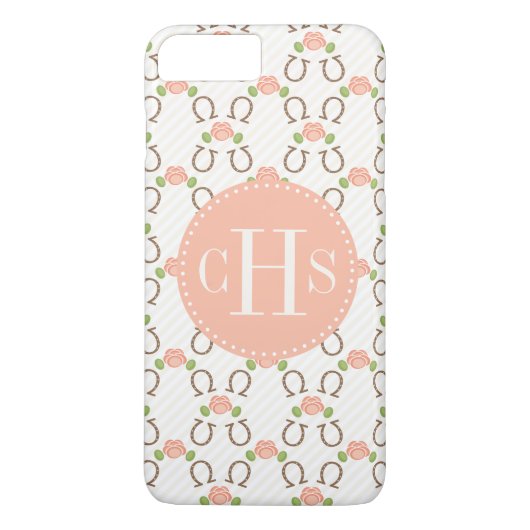 Monogram Blush Roos en Hoefijzer Case-Mate iPhone Case (Achterkant)