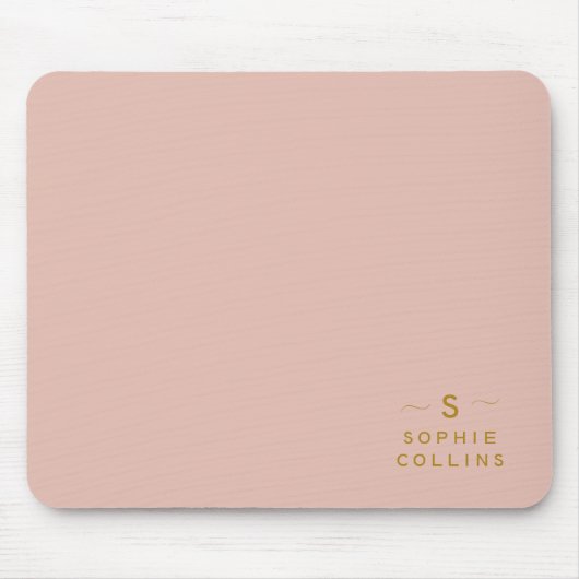 Monogram Blush Roos Goud Minimalistische Elegante Muismat (Voorkant)