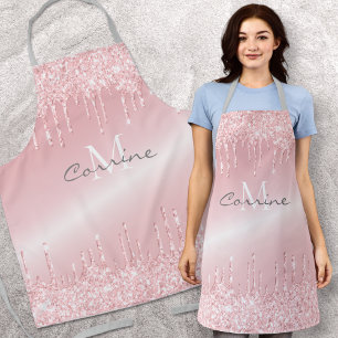 Monogram Blush Roos Roze inscriptie Glitter Metall Schort
