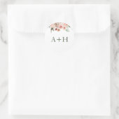 Monogram Blush Roses Greenery Wedding Ronde Sticker (Tas)