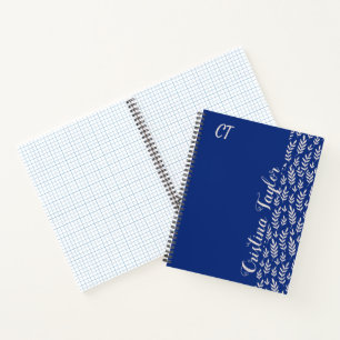Monogram Blush roze Blad patroon op Blauw Notitieboek