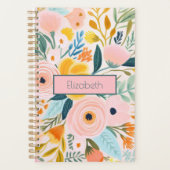 Monogram Blush Roze Bloemen Botanische Waterverf Planner (Voorkant)