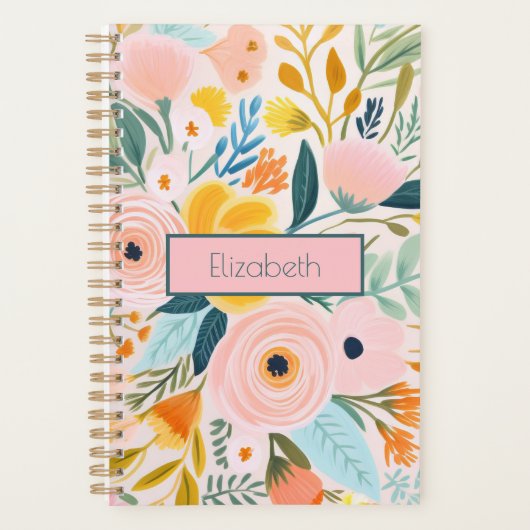 Monogram Blush Roze Bloemen Botanische Waterverf Planner (Voorkant)