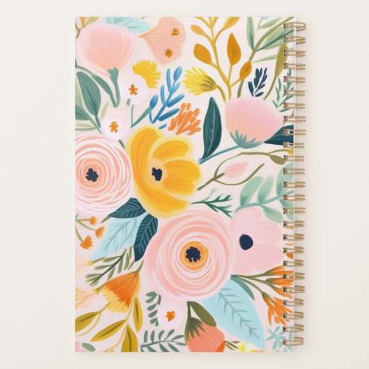 Monogram Blush Roze Bloemen Botanische Waterverf Planner (Achterkant)