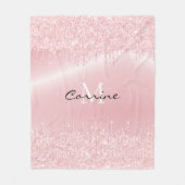 Monogram Blush Roze drift Glitter Metallic naam Fleece Deken (Voorkant)