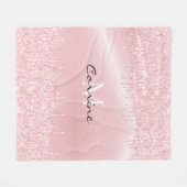 Monogram Blush Roze drift Glitter Metallic naam Fleece Deken (Voorkant (Horizontaal))