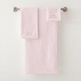 Monogram Blush Roze | Elegant goud minimalistisch  Bad Handdoek