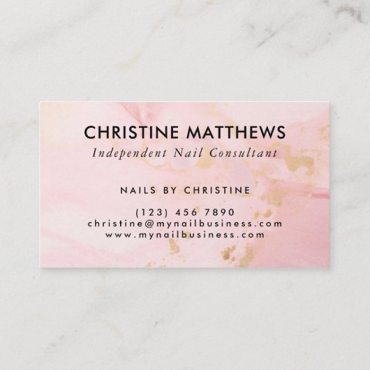 Monogram Blush Roze en Goud Modern Marmer Visitekaartje (Achterkant)