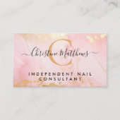 Monogram Blush Roze en Goud Modern Marmer Visitekaartje (Voorkant)