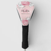 Monogram blush roze floral Silve-foliezakscript Golfheadcover (Voorkant)