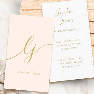 Monogram Blush Roze Goud Modern Vrouwelijk Script Visitekaartje