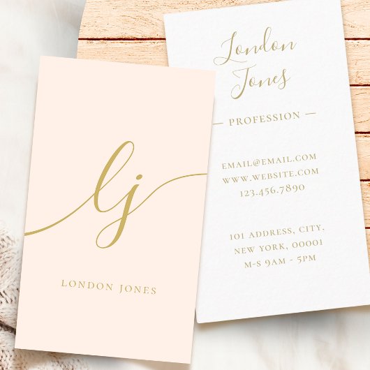 Monogram Blush Roze Goud Modern Vrouwelijk Script Visitekaartje