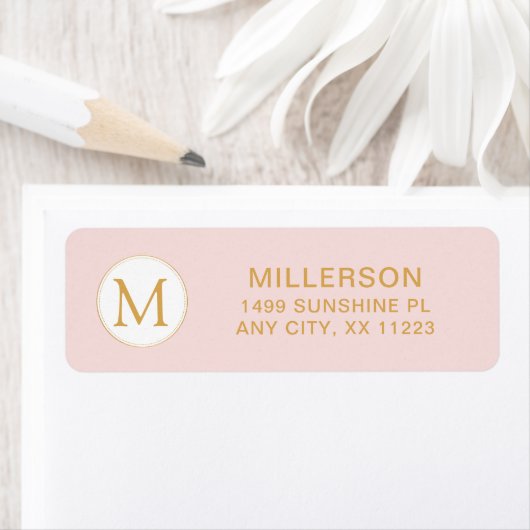 Monogram blush roze goud retouradres etiket (Insitu)
