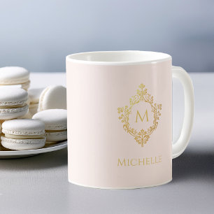 Monogram Blush Roze Goud Vintage Versierde Wapen N Koffiemok