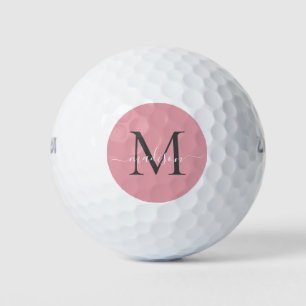 Monogram Blush Roze Grijze Feminine Girly Script Golfballen