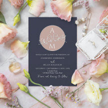 Monogram Blush Roze Marineblauw Trouwfeest