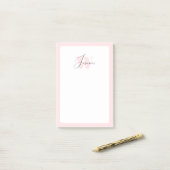 Monogram blush roze meisjesfeminine Cute Script Post-it® Notes (Op bureau)