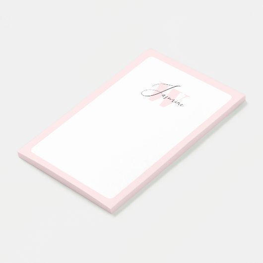 Monogram blush roze meisjesfeminine Cute Script Post-it® Notes (Schuin)