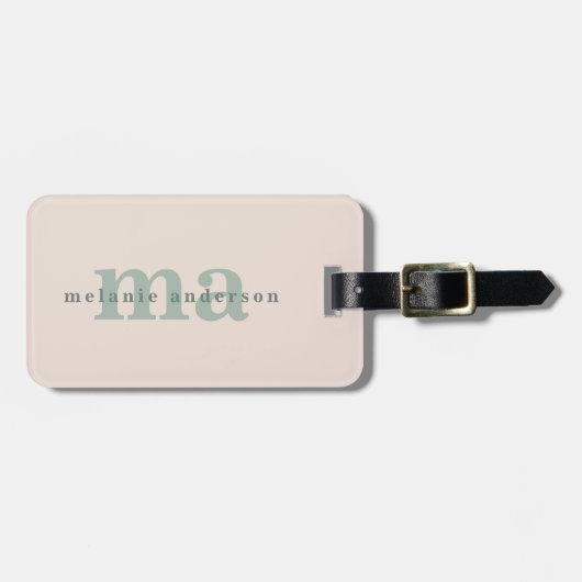 Monogram Blush Roze Minimalistische Moderne Eenvou Bagagelabel (Voorkant horizontaal)