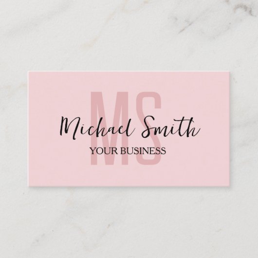 Monogram Blush Roze Minimalistische Moderne QR Cod Visitekaartje (Voorkant)
