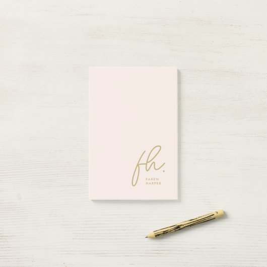 Monogram Blush Roze Modern Script Vrouwelijk Minim Post-it® Notes (Op bureau)