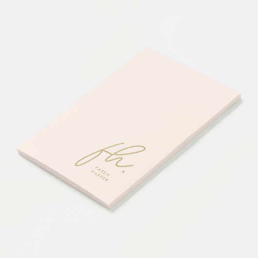 Monogram Blush Roze Modern Script Vrouwelijk Minim Post-it® Notes (Schuin)
