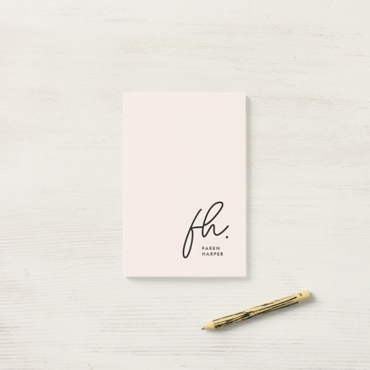 Monogram Blush Roze Modern Script Vrouwelijk Minim Post-it® Notes (Op bureau)