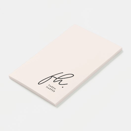 Monogram Blush Roze Modern Script Vrouwelijk Minim Post-it® Notes (Schuin)