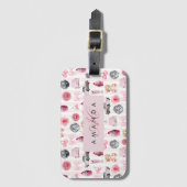 Monogram Blush Roze Retro Disco Ball Coquette Bagagelabel (Voorkant (verticaal))