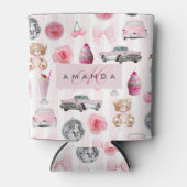 Monogram Blush Roze Retro Disco Ball Coquette Blikjeskoeler (Voorkant)