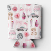 Monogram Blush Roze Retro Disco Ball Coquette Blikjeskoeler (Achterkant)