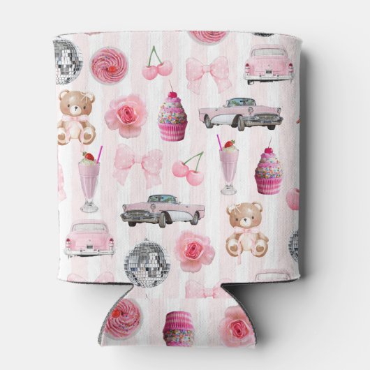 Monogram Blush Roze Retro Disco Ball Coquette Blikjeskoeler (Achterkant)