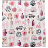 Monogram Blush Roze Retro Disco Ball Coquette Douchegordijn (Voorkant)