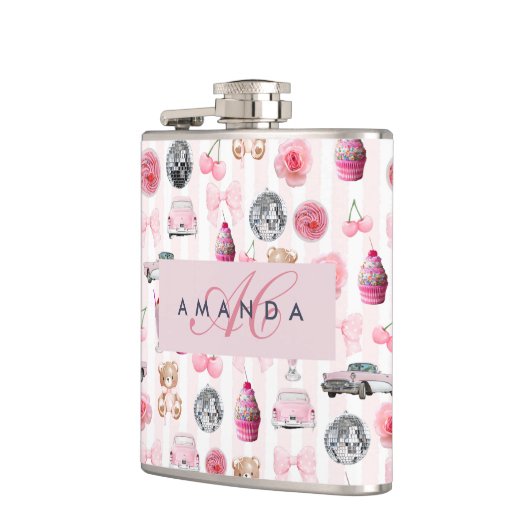 Monogram Blush Roze Retro Disco Ball Coquette Heupfles (Links)