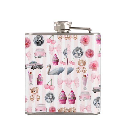 Monogram Blush Roze Retro Disco Ball Coquette Heupfles (Achterkant)